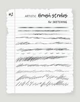 Brush highlighter lines and strokes set. isolated vector design elements on white background. Doodle black various strokes of marker. Stripes, underlines for sketching. Collection of artistic brushes.