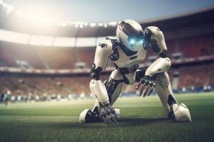 AI generated Robot playing soccer match. Generate AI photo