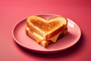 AI generated Grilled cheese sandwich shape heart on red plate. Generate Ai photo