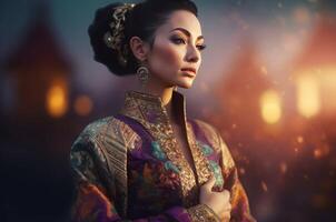 AI generated Beautiful woman oriental inspired portrait. Generate ai photo