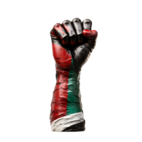ai generato sollevato cazzotto dipinto con Palestina bandiera colori su trasparente sfondo png Immagine