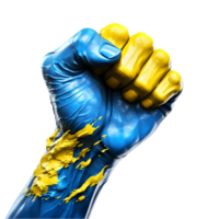 AI generated Raised Fist Painted with Ukraine Flag Colors on transparent background PNG image