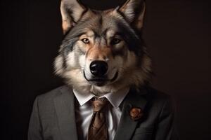 AI generated Wolf with expensive uniform. Generate AI photo