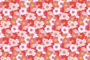 Illustration, Pattern of cherry blossom flower on red background. vector