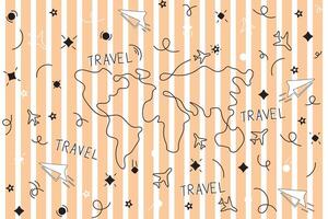 Illustration abstract line of map and airplane with line and star on soft brown background. vector