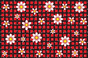 Illustration, pattern of white flower with white dot on black table and red background. vector