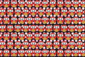 Illustration, pattern of daruma and sakura flower on black background. vector