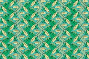 Illustration pattern of leaf on green background. vector