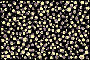 Illustration pattern of violet flower with soft yellow circle on black background. vector