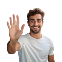 ai généré homme agitant main et souriant sur transparent Contexte png image