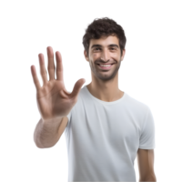 ai generado hombre ondulación mano y sonriente en transparente antecedentes png imagen