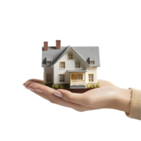 AI generated small house on hand palm on transparent background PNG image