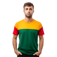 ai gerado homem vestindo camiseta do Preto história mês e em pé orgulhosamente em transparente fundo png imagem