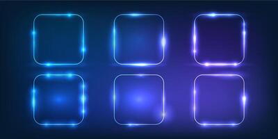 Set of six neon frames with shining effects vector