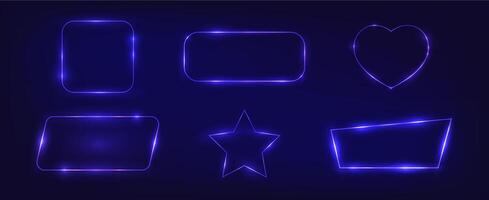 Set of six neon frames with shining effects vector