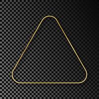 Gold glowing rounded triangle frame with shadow isolated on dark background. Shiny frame with glowing effects. Vector illustration.