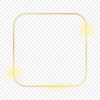 Gold glowing rounded square frame isolated on background. Shiny frame with glowing effects. Vector illustration.