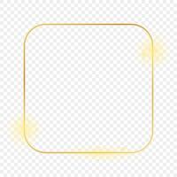 Gold glowing rounded square frame isolated on background. Shiny frame with glowing effects. Vector illustration.