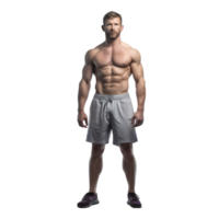 ai generado retrato de hombre haciendo gimnasio rutina de ejercicio en transparente antecedentes png imagen