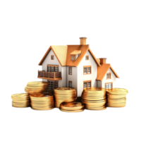 AI generated house and coins real estate buy and selling concept on transparent background PNG image