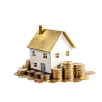 AI generated house and coins real estate buy and selling concept on transparent background PNG image