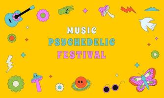 brillante antecedentes diseño para musical psicodélico festival. elementos en miedoso maravilloso estilo. vector
