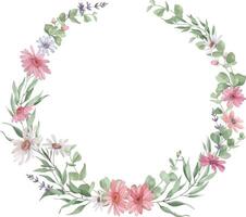 Watercolor floral wreath. Hand drawn illustration isolated on transparent background. Vector EPS.