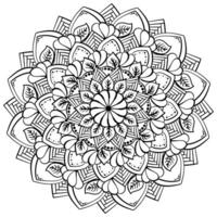 Mandala with natural and abstract elements of flowers, leaves and triangles, coloring page vector