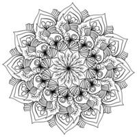 Mandala with fantasy flowers, outline coloring page for creativity vector