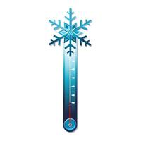 Vector blue thermometer in cold winter weather conditions. Icon with symbol snowflake in flat design. Illustration for card, banner, poster, 2d, package