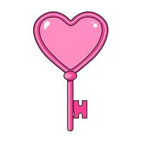 Cute vector icon pink key with heart for Valentine day. Flat design element collection. Minimal cartoon illustration for design web banner and greeting card