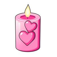 Cute vector icon candle with pink red hearts for Valentine day. Flat design element collection. Minimal cartoon illustration for design web banner and greeting card