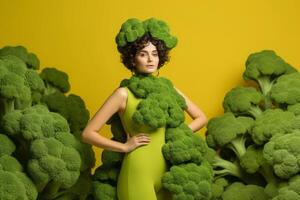 AI generated Model promoting broccoli product. Generate ai photo