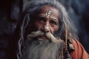 AI generated Elderly bearded Hinduism divine guru. Generate ai photo