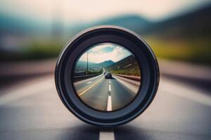 AI generated Roadmap through blurry camera lens. Generate ai photo