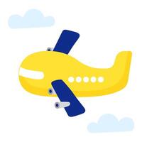 Yellow cartoon jet in the sky vector