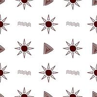 Seamless boho pattern with the sun in a modern minimalist style on a white background. Abstract vector design for fabric, textiles, clipping paper