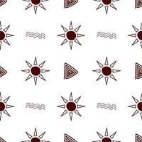 Seamless boho pattern with the sun in a modern minimalist style on a white background. Abstract vector design for fabric, textiles, clipping paper