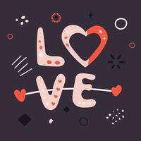 linda amor texto con corazones ,brillar y decoraciones. San Valentín día saludo tarjeta modelo. vector ilustración.
