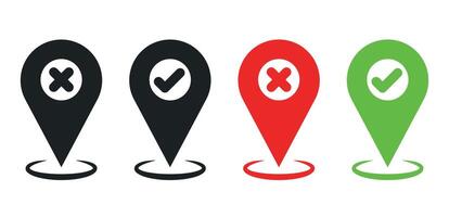 Location map pin with check and cross mark sign. vector