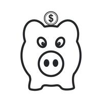 Piggy bank outline with a dollar coin. vector