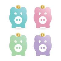 Pastel color piggy bank with a dollar coin set vector