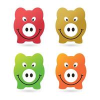 Colorful pigs with smiley expression vector illustrations isolated on a white background.