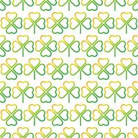 Seamless pattern with gradient shamrock for Saint Patrick's Day. Four leaf and three leaf clover leaves with green and orange gradient vector