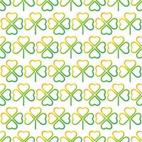 Seamless pattern with gradient shamrock for Saint Patrick's Day. Four leaf and three leaf clover leaves with green and orange gradient vector