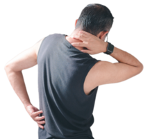 The man experiences back pain, indicating a potential injury or muscle problem affecting the spine or joints, necessitating attention to alleviate the ache and restore optimal bodily function. png