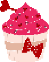 hjärtans dag muffin klistermärke pixel konst. 8-bitars sprite. kärlek begrepp png