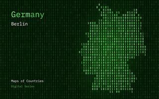 Germany Map Shown in Binary Code Pattern. TSMC. Blue Matrix numbers, zero, one. World Countries Vector Maps. Digital Series