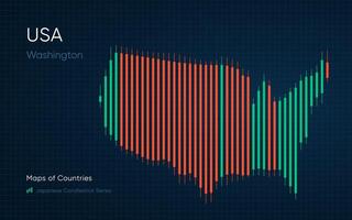 United States of America, USA map is shown in a chart with bars and lines. Japanese candlestick chart Series vector