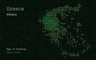 Greece Map Shown in Binary Code Pattern. TSMC. Blue Matrix numbers, zero, one. World Countries Vector Maps. Digital Series